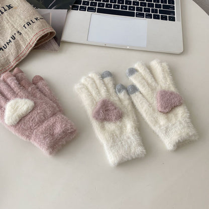 Cozy Cute Heart Winter Cashmere Glove |Soft Thick Solid Color Gloves |Warm Knitted Gloves G13