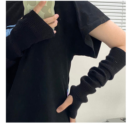 Cozy Winter Cashmere Solid Color Gloves Long Knitted Cuff Gloves G2