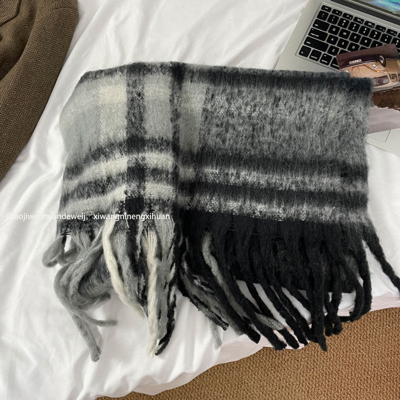 Cozy Plush Winter Stripe Scarf | Tassel Shawls |Soft Wool knitted Scarf W51