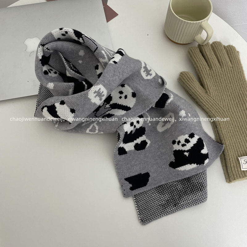 Cute Panda Cashmere Solid Color Scarf | Simple Warm Wool Knitted Scarf W24