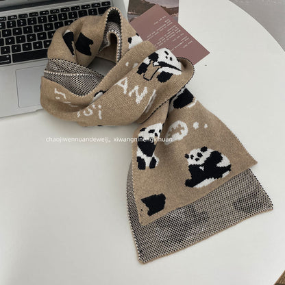 Cute Panda Cashmere Solid Color Scarf | Simple Warm Wool Knitted Scarf W24