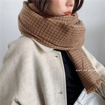 Cozy Plush Winter Plaid Scarf | Tassel Shawls |Soft Wool knitted Scarf W57