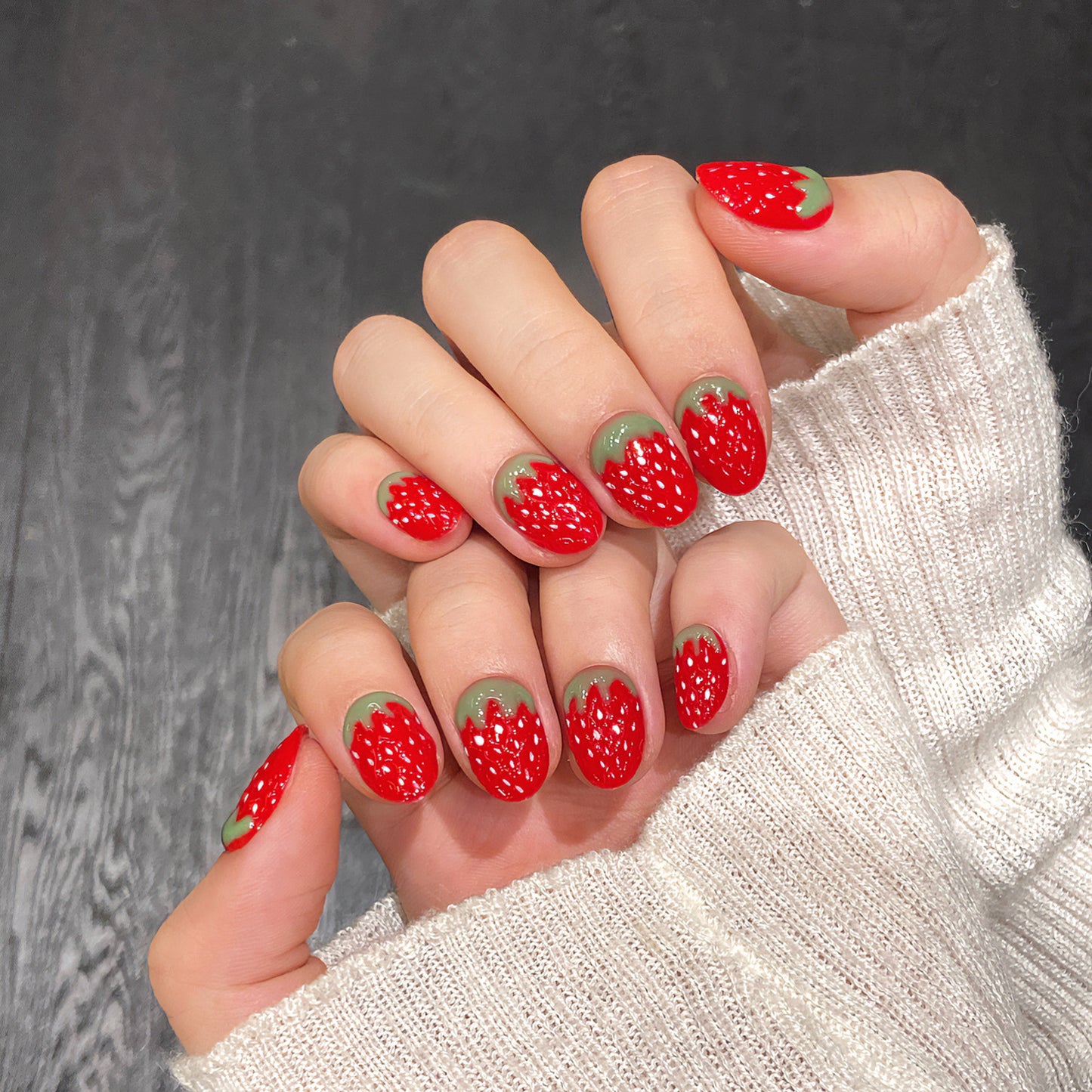 Strawberry | Short Squoval Manicure | Handmade Press On Nails H312