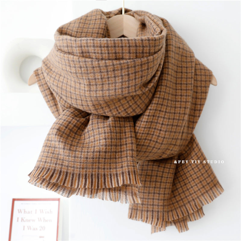 Cozy Plush Winter Plaid Scarf | Tassel Shawls |Soft Wool knitted Scarf W57