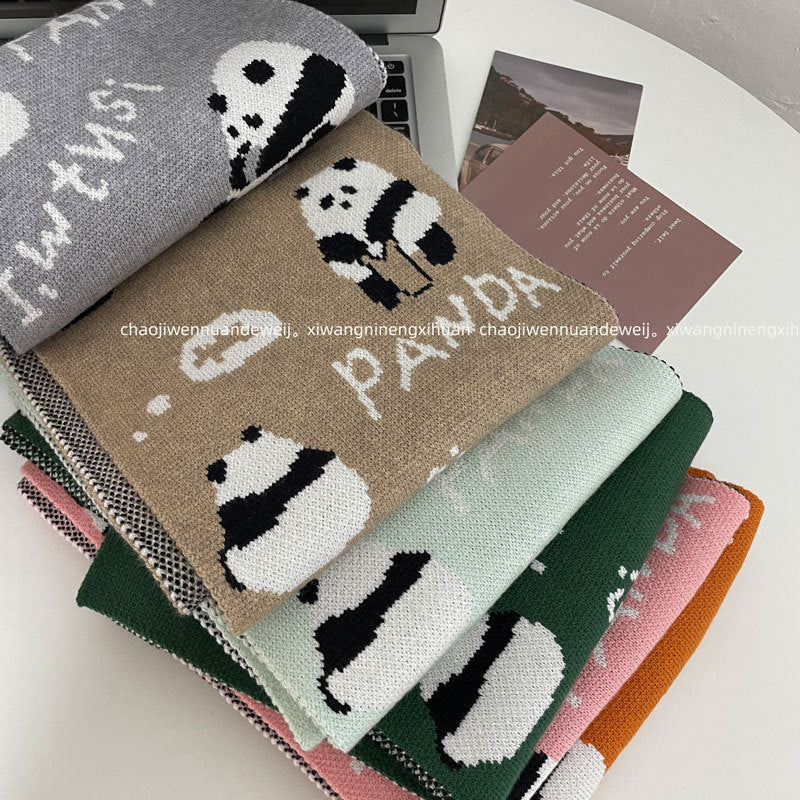 Cute Panda Cashmere Solid Color Scarf | Simple Warm Wool Knitted Scarf W24