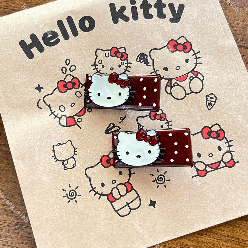 Polka dots Kitty Hair Clip |Hair Snap Clip |Hair Barrette |Duckbill Hairpin 2pcs A377