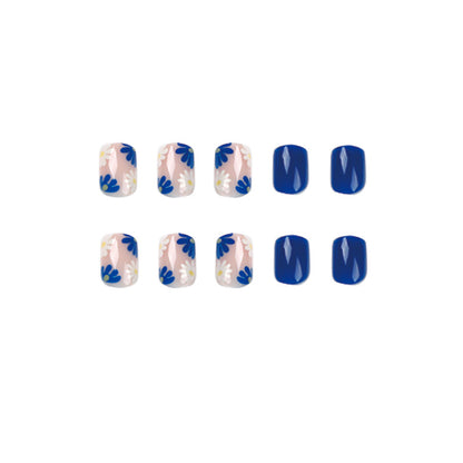 Blue Blossom | Short Square Manicure | Press On Nails N783