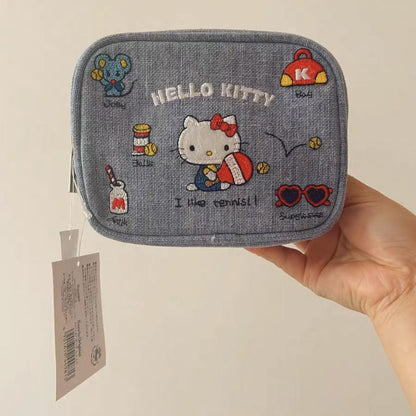 Embroidery Kitty Denim Storage Bags |Pouch Keychain Wallet| Cosmetic Makeup Bag | Pencil case Coin Purse B28