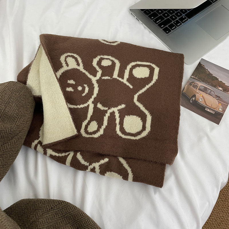 Cute Bear Cashmere Solid Color Scarf | Simple Bear Warm Wool Knitted Scarf W60