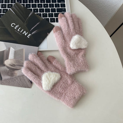 Cozy Cute Heart Winter Cashmere Glove |Soft Thick Solid Color Gloves |Warm Knitted Gloves G13