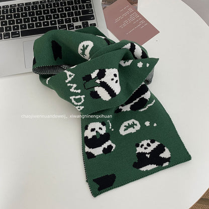 Cute Panda Cashmere Solid Color Scarf | Simple Warm Wool Knitted Scarf W24