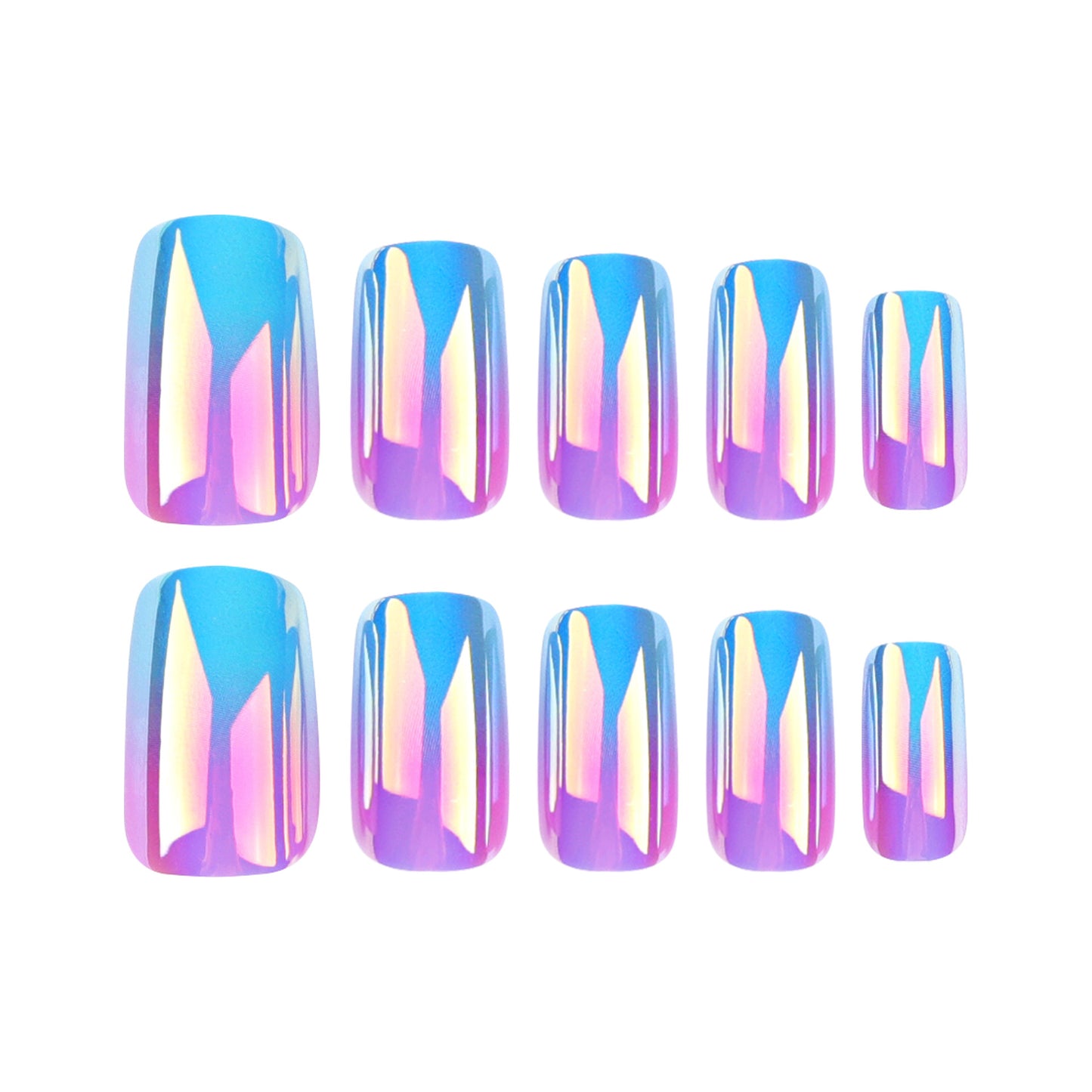 Holographic Gradient | Medium Coffin Manicure | Press On Nails N800