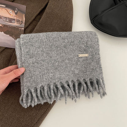 Soft Cashmere Solid Color Tassel Scarf | Simple Plush Warm Wool Knitted Scarf W45