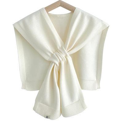 Cozy Cashmere Solid Color Scarf Cape | Wool Knitted Shawl | Elegant Capelet Shoulder Wrap W22