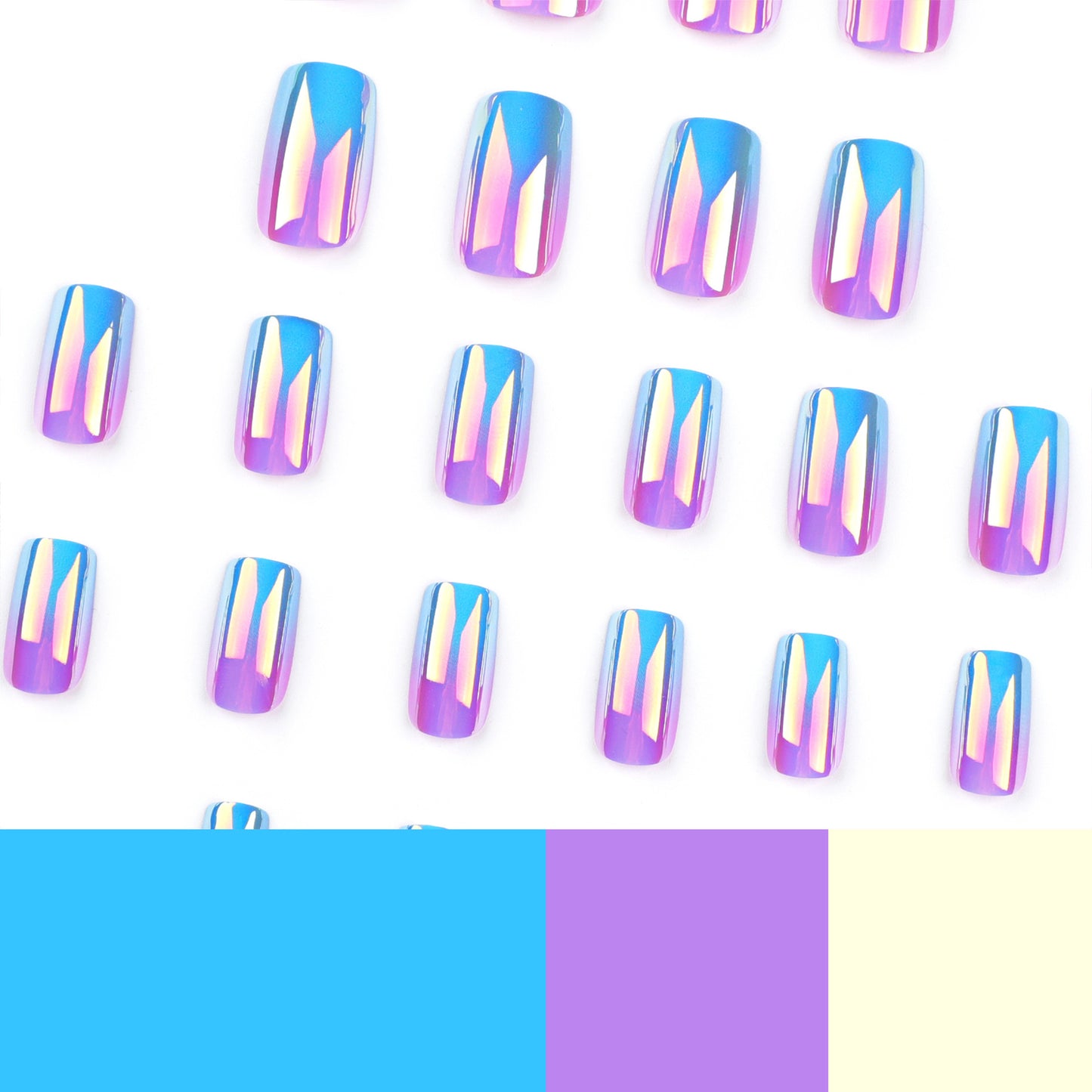 Holographic Gradient | Medium Coffin Manicure | Press On Nails N800