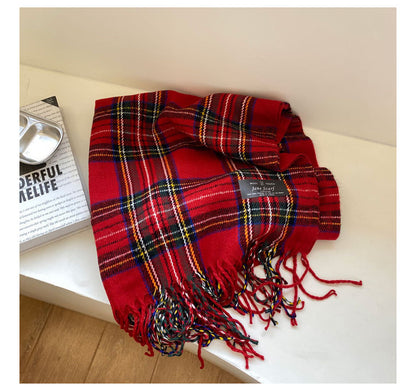 Classic Tartan Winter Solid Color Scarf |Warm Wool Knitted Shawls W56