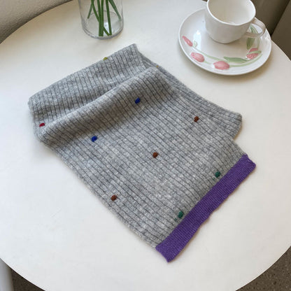 Soft Cashmere Solid Color Scarf | Simple Cute Dots Warm Wool Knitted Scarf W19