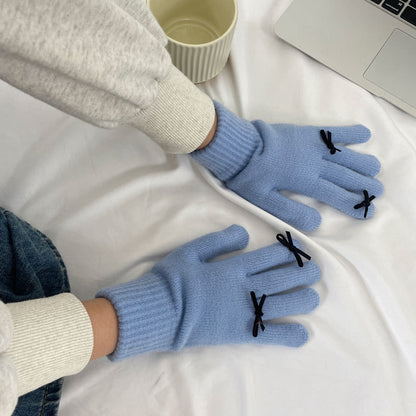 Cozy Cute Bow Winter Cashmere Glove |Soft Thick Solid Color Gloves |Warm Knitted Gloves G19