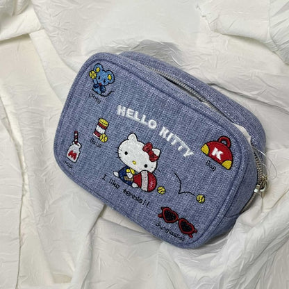 Embroidery Kitty Denim Storage Bags |Pouch Keychain Wallet| Cosmetic Makeup Bag | Pencil case Coin Purse B28