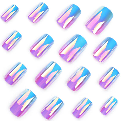 Holographic Gradient | Medium Coffin Manicure | Press On Nails N800