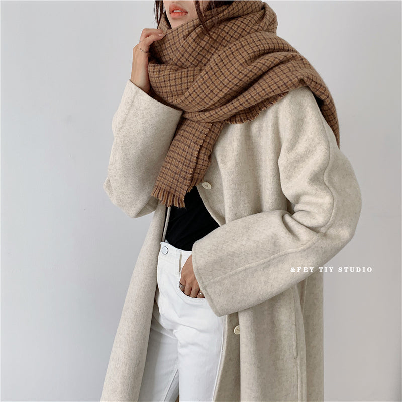 Cozy Plush Winter Plaid Scarf | Tassel Shawls |Soft Wool knitted Scarf W57