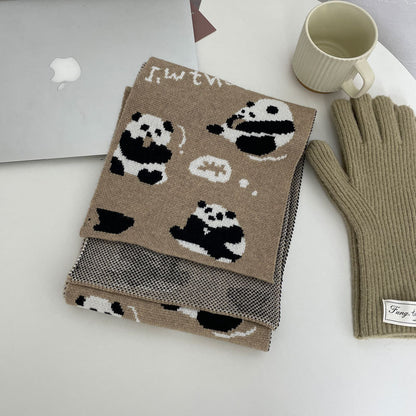 Cute Panda Cashmere Solid Color Scarf | Simple Warm Wool Knitted Scarf W24