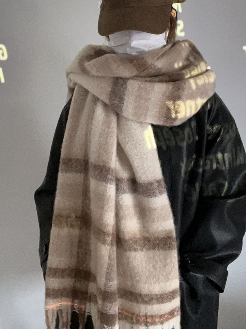 Cozy Plush Winter Stripe Scarf | Tassel Shawls |Soft Wool knitted Scarf W51