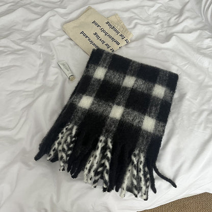 Cozy Plush Winter Plaid Scarf | Tassel Shawls |Soft Wool knitted Scarf W50