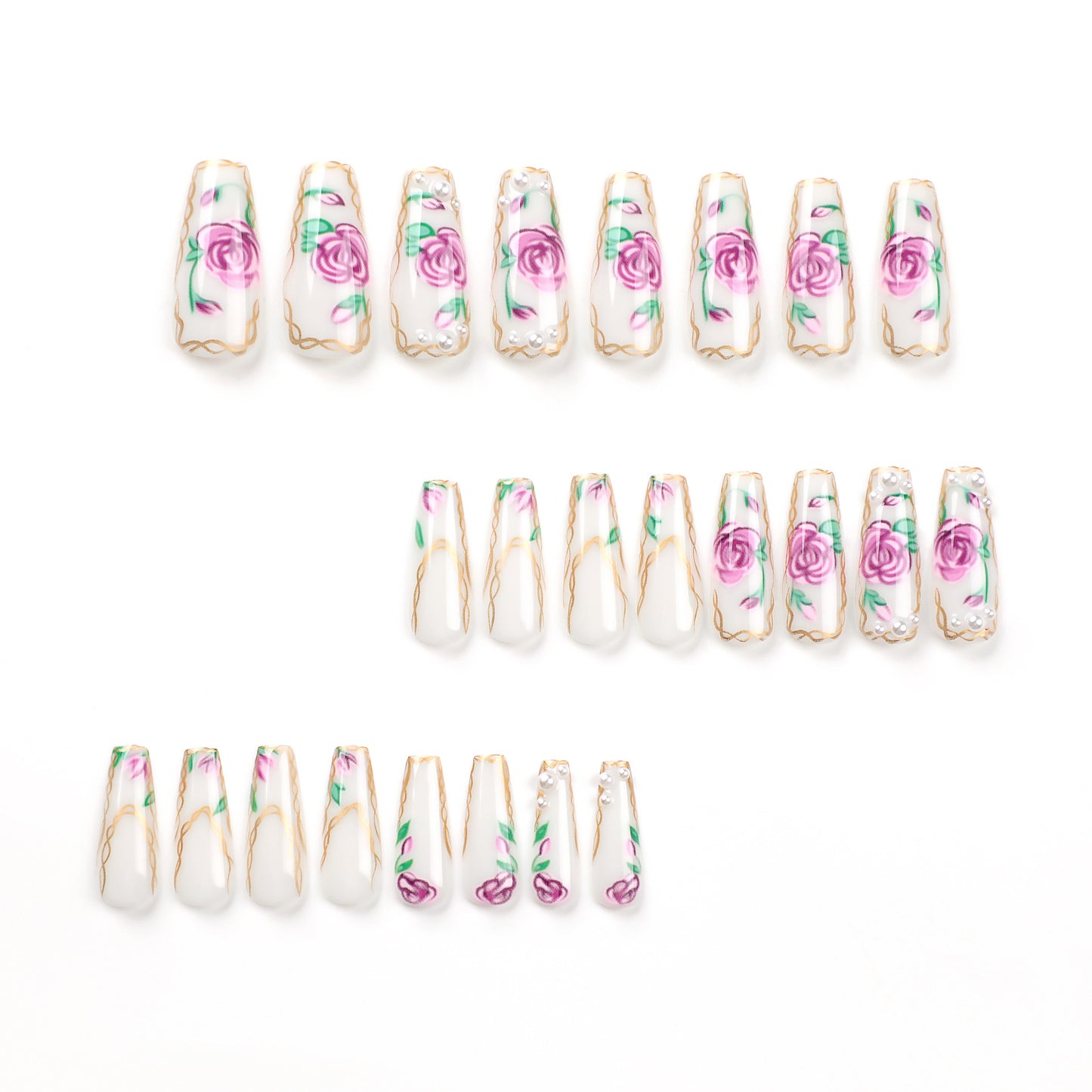 Romatic Rose| Long Coffin Manicure | Press On Nails N799