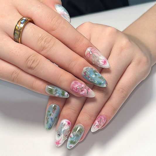 Garden Blooms | Medium Almond Manicure | Press On Nails N808