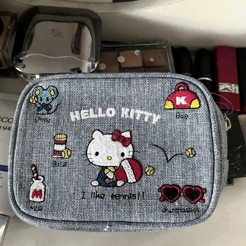 Embroidery Kitty Denim Storage Bags |Pouch Keychain Wallet| Cosmetic Makeup Bag | Pencil case Coin Purse B28