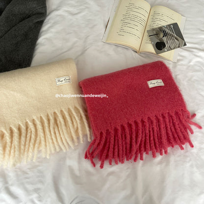 Soft Plush Solid Color Scarf | Simple Mohair Warm Knitted Scarf W23