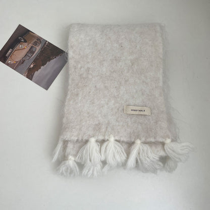 Cozy Plush Winter Solid Color Scarf | Tassel Shawls |Soft Wool knitted Scarf W17