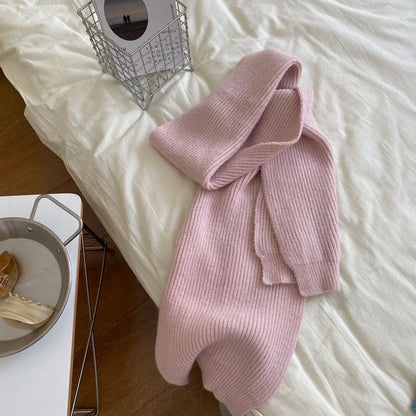 Pink Vibe Cozy Cashmere Solid Color Scarf | Simple Warm Wool Knitted Scarf W14