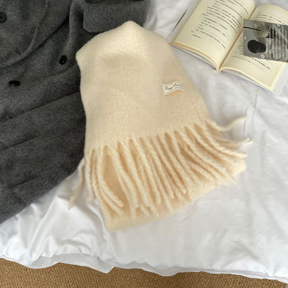 Soft Plush Solid Color Scarf | Simple Mohair Warm Knitted Scarf W23