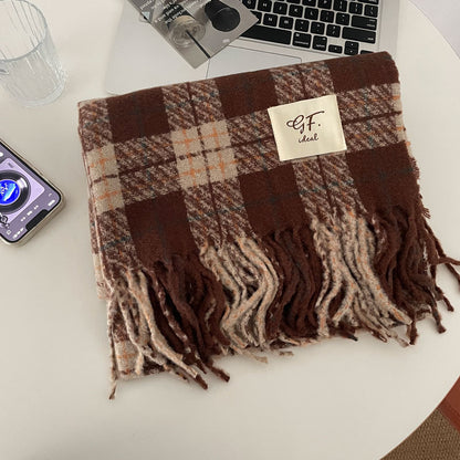 Soft Cashmere Plaid Scarf | Simple Tassel Warm Wool Knitted Scarf W32