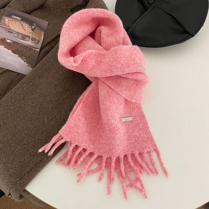 Pink Vibe Cozy Cashmere Solid Color Scarf | Simple Warm Wool Knitted Scarf W14