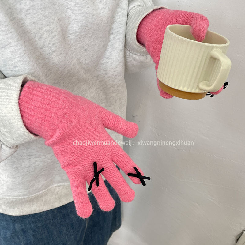 Cozy Cute Bow Winter Cashmere Glove |Soft Thick Solid Color Gloves |Warm Knitted Gloves G19