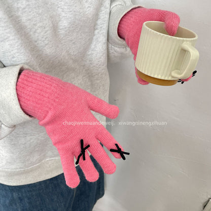 Cozy Cute Bow Winter Cashmere Glove |Soft Thick Solid Color Gloves |Warm Knitted Gloves G19