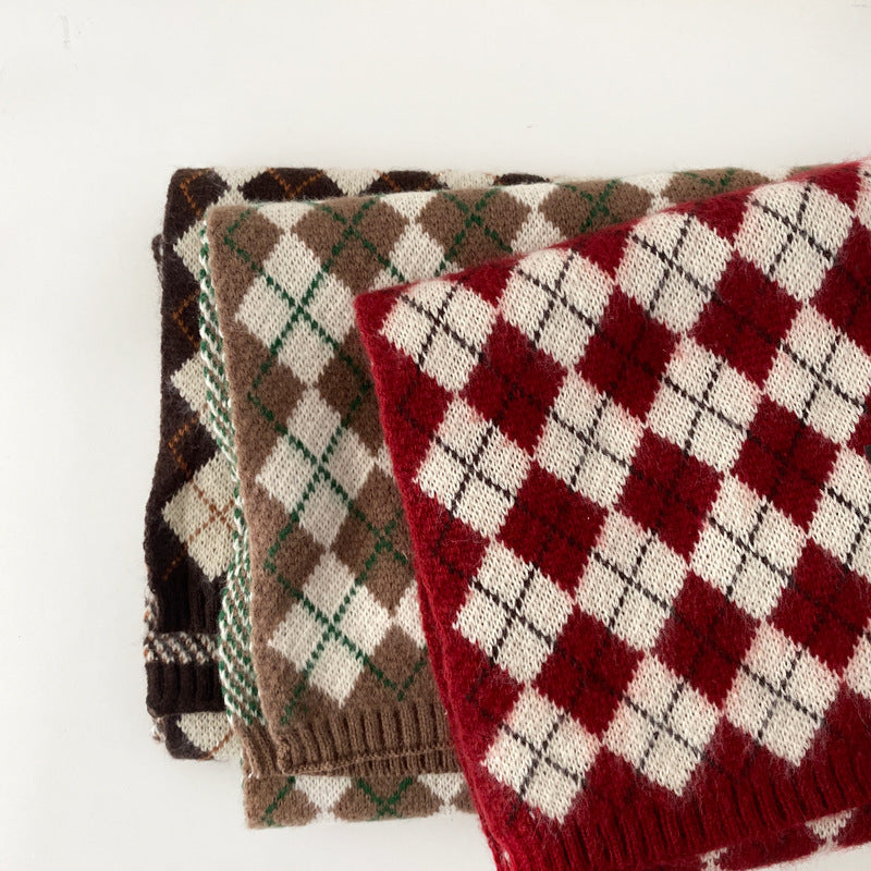 Classic Argyle Winter Rhombic Scarf |Warm Wool Knitted Shawls W61