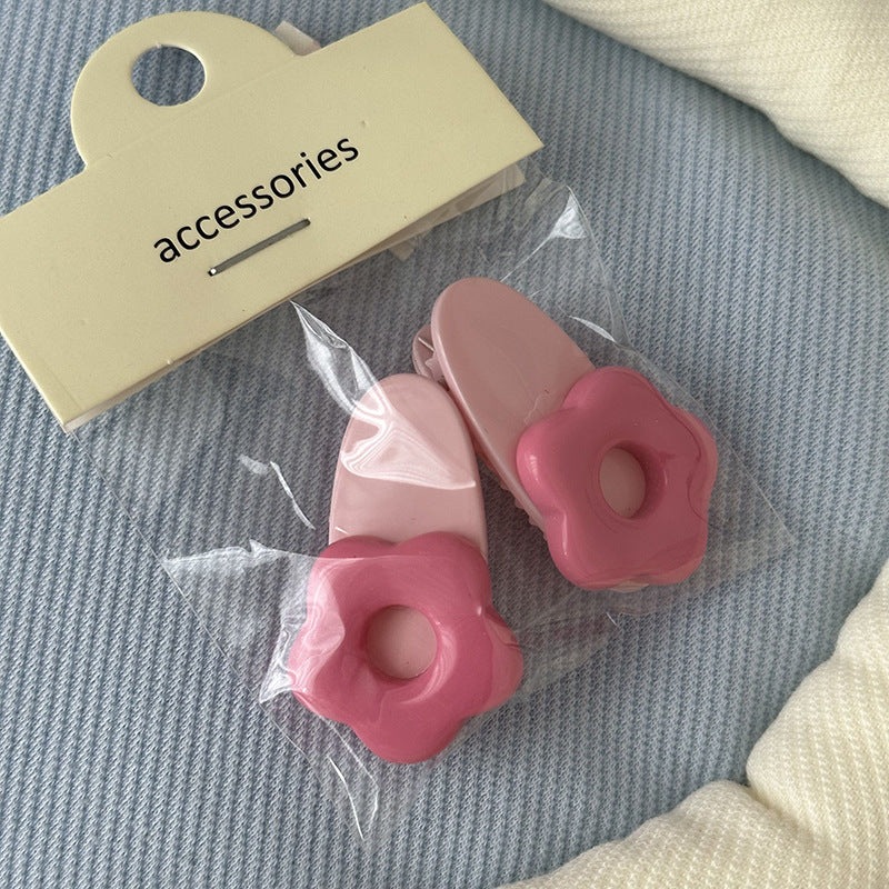 Acrylic Pink Flower Hair Clip |Hair Snap Clip |Hair Barrette |Duckbill Hairpin 2pcs A90