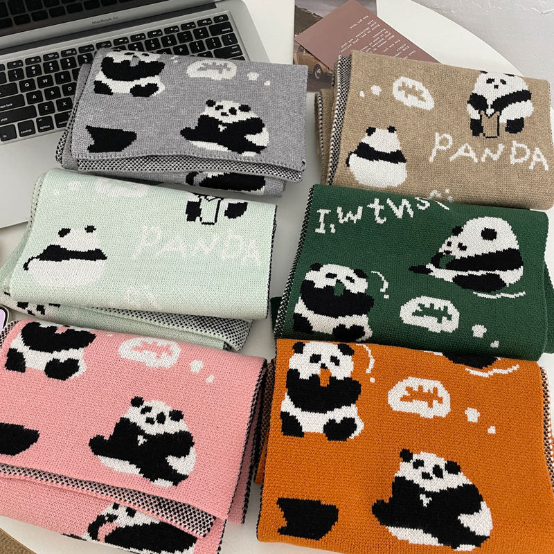 Cute Panda Cashmere Solid Color Scarf | Simple Warm Wool Knitted Scarf W24