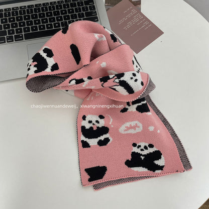 Cute Panda Cashmere Solid Color Scarf | Simple Warm Wool Knitted Scarf W24