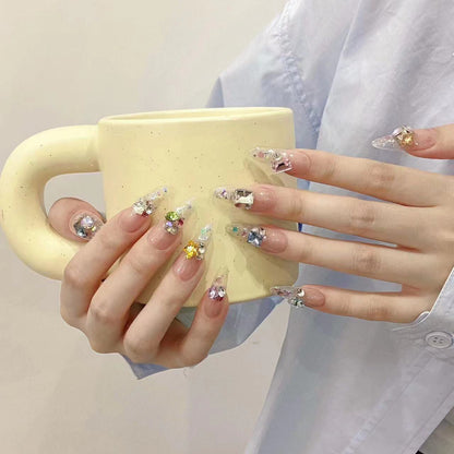 Sweet Bling|Long Almond Manicure | Handmade Press On Nails H319