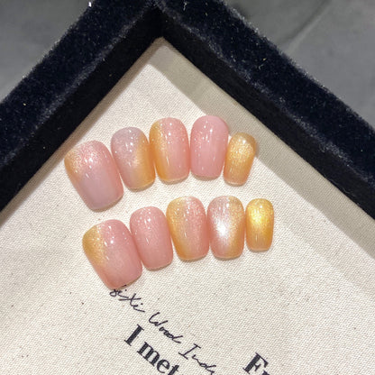 Sunset Elegance | Short Squoval Manicure | Handmade Press On Nails H338