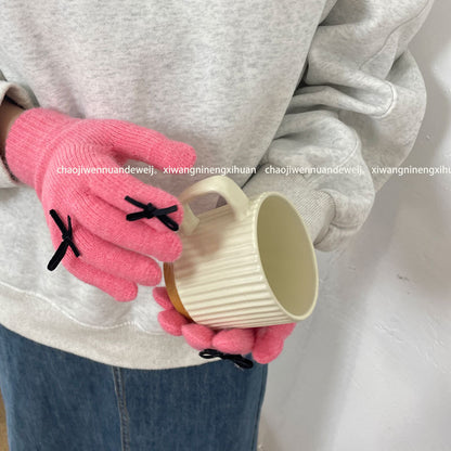 Cozy Cute Bow Winter Cashmere Glove |Soft Thick Solid Color Gloves |Warm Knitted Gloves G19