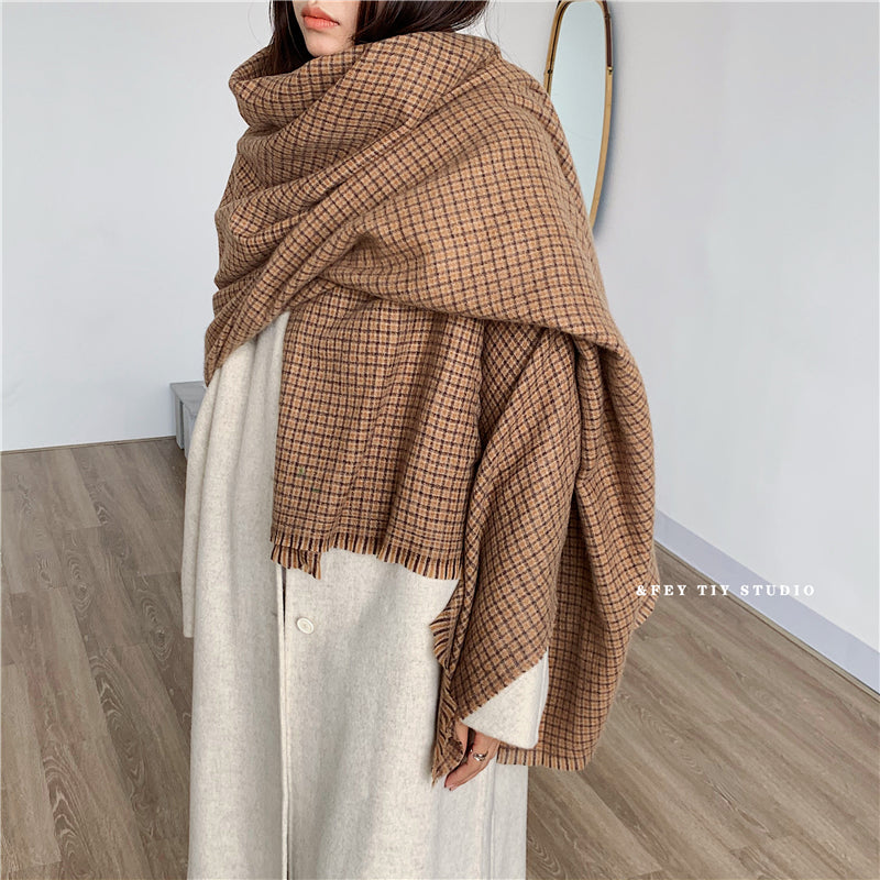 Cozy Plush Winter Plaid Scarf | Tassel Shawls |Soft Wool knitted Scarf W57