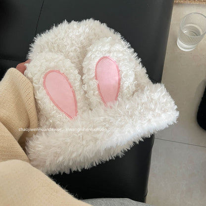 Cozy Cute Rabbit Plush Winter Cashmere Knit Beanie Hat |Stretch Bunny Beanie Hat M10