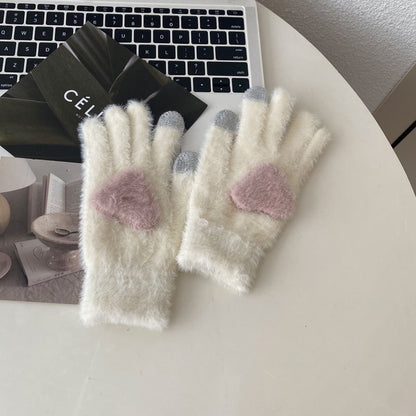 Cozy Cute Heart Winter Cashmere Glove |Soft Thick Solid Color Gloves |Warm Knitted Gloves G13