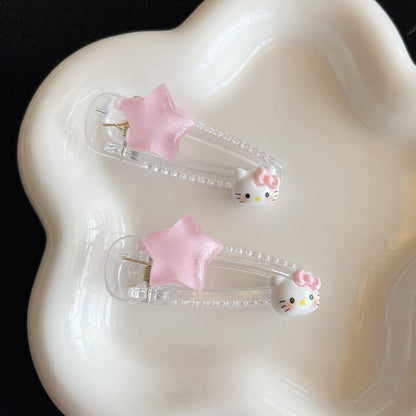 Glitter Star Kitty Hair Clip |Hair Snap Clip|Hair Barrette |Duckbill Hairpin 2pcs A208